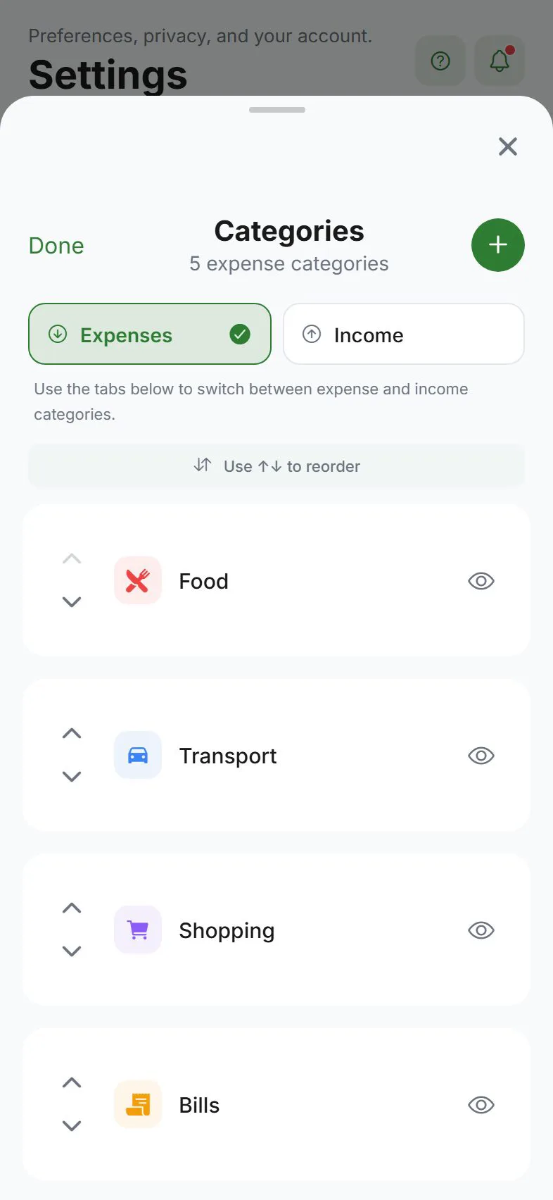 Manage categories