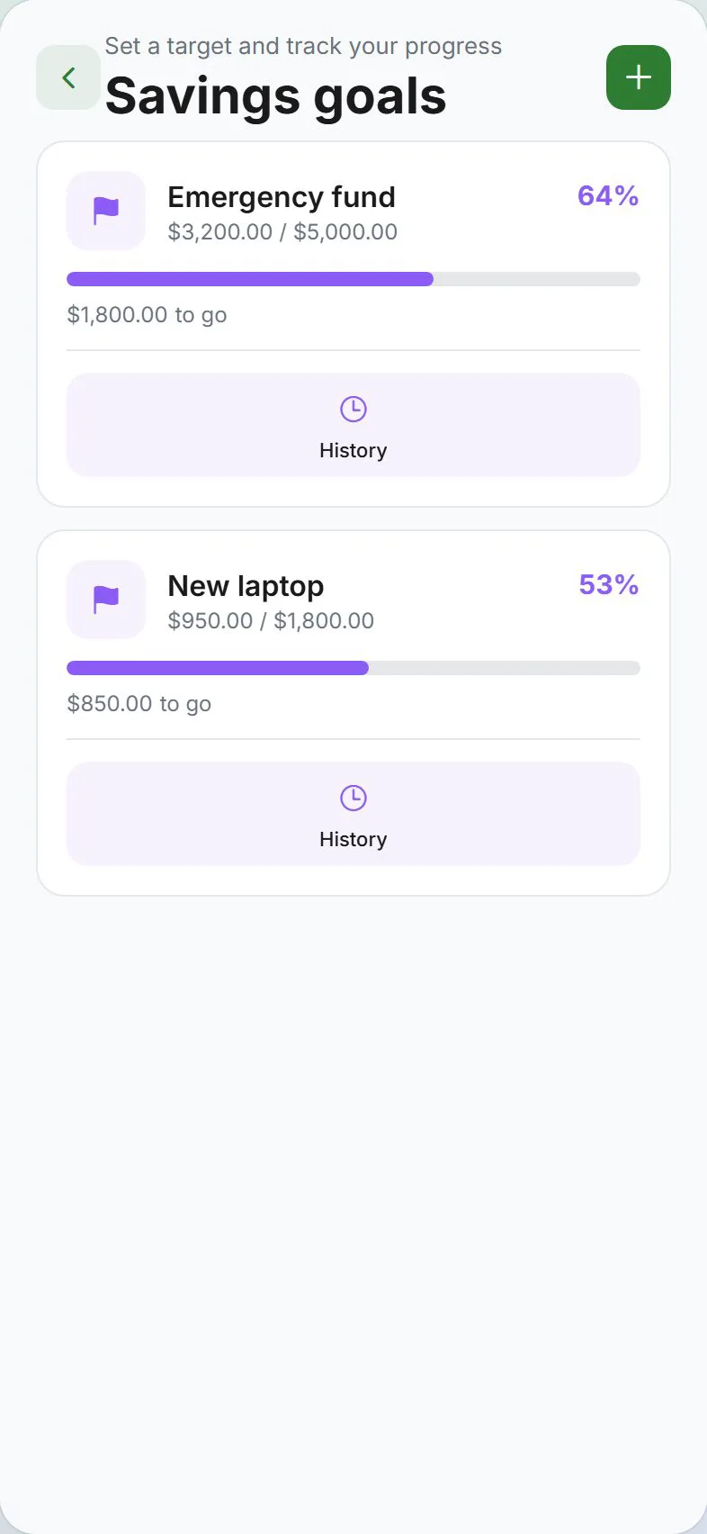 Savings goals