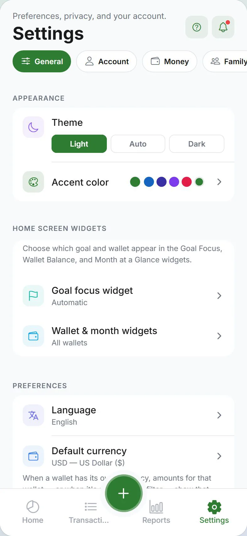 Settings tab
