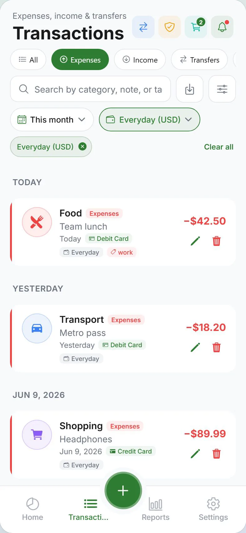 Transactions — Expenses