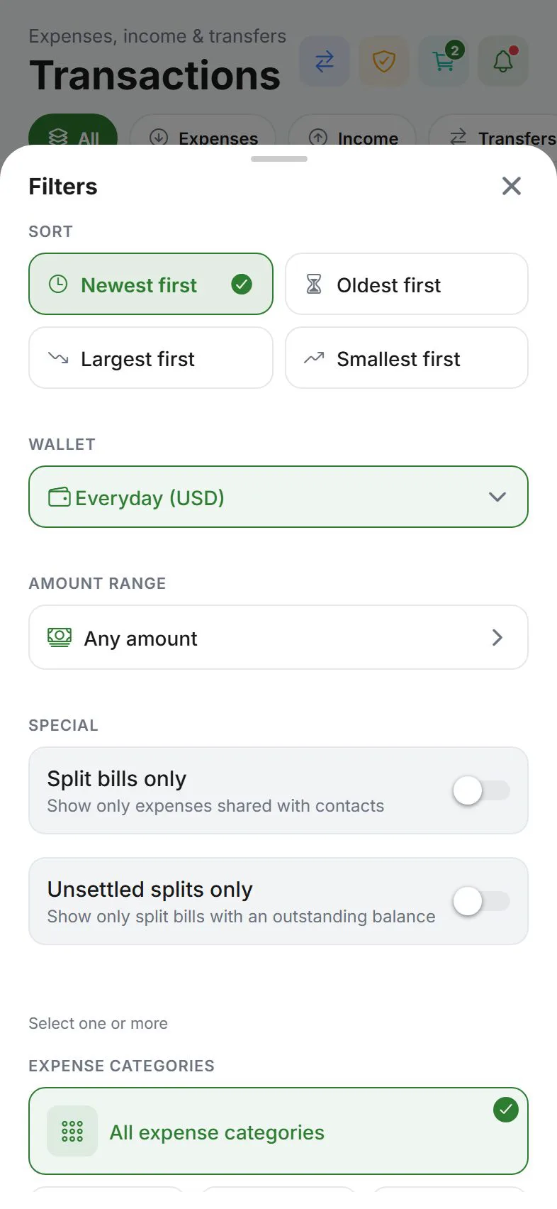 Transaction filters