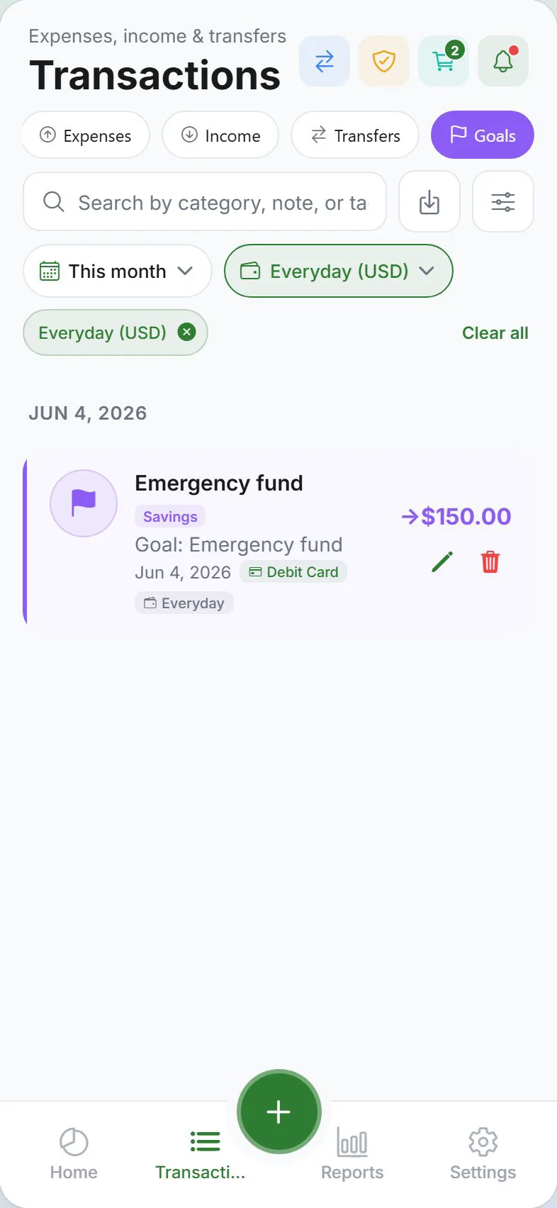 Transactions — Goals