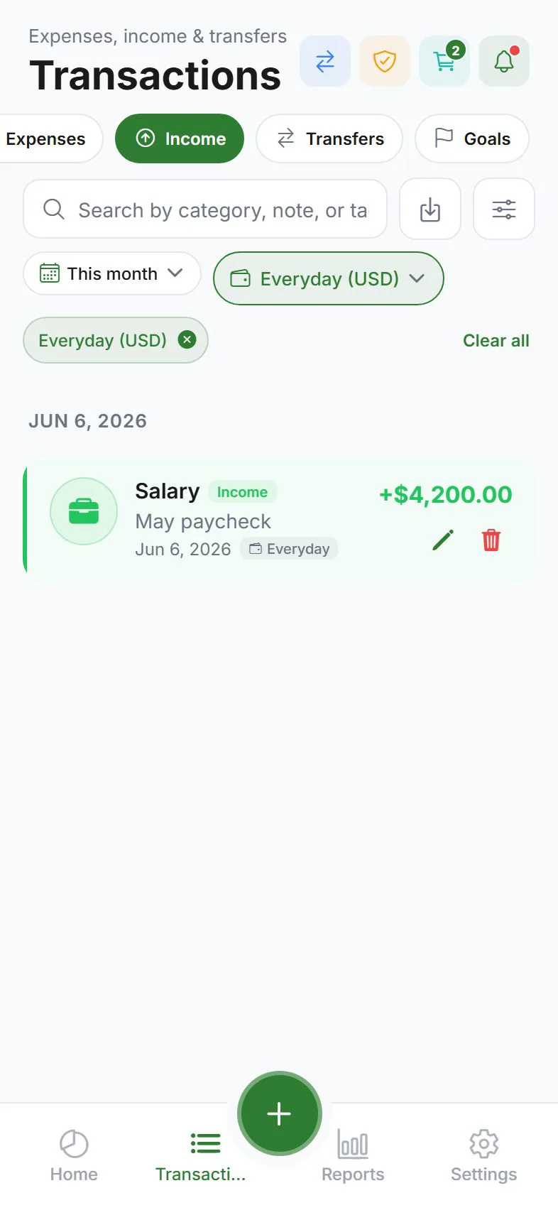 Transactions — Income