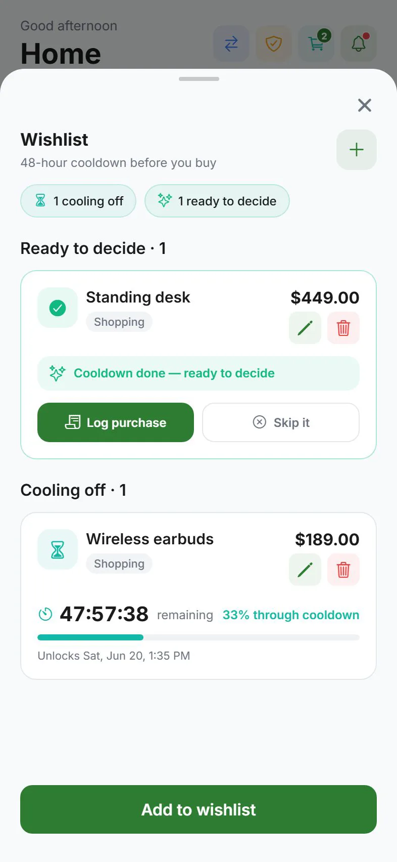 Purchase wishlist